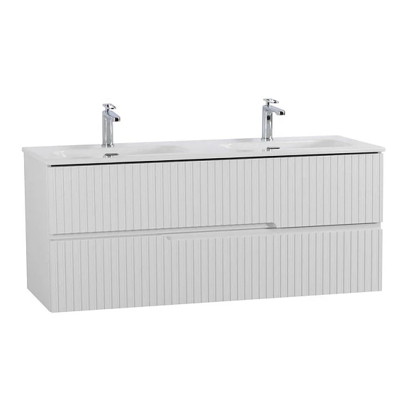 Тумба с раковиной Cezares DUET-N 120 Bianco Lucido с двумя ящиками и двумя чашами (раковина CZR-8073-120-2)