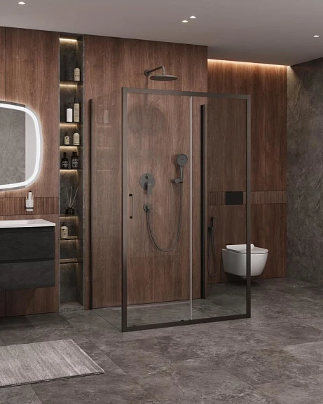 Душевой уголок Cezares Molveno MOLVENO-AH-12-150/90-C-GM-IV 150*90*195 профиль оружейная сталь без поддона