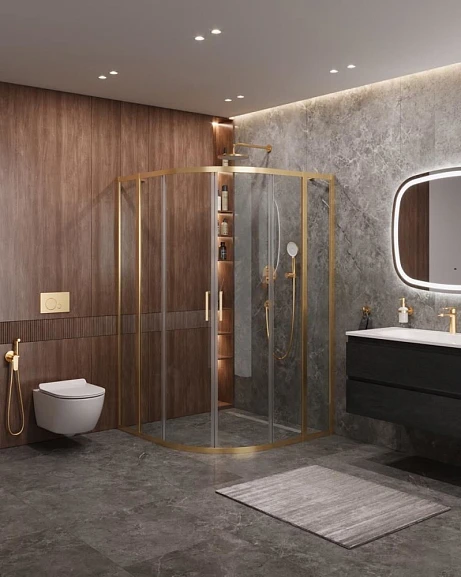 Душевой уголок Cezares Molveno MOLVENO-R-22-90+20-C-BORO-IV 110*110*195 профиль брашированное золото без поддона