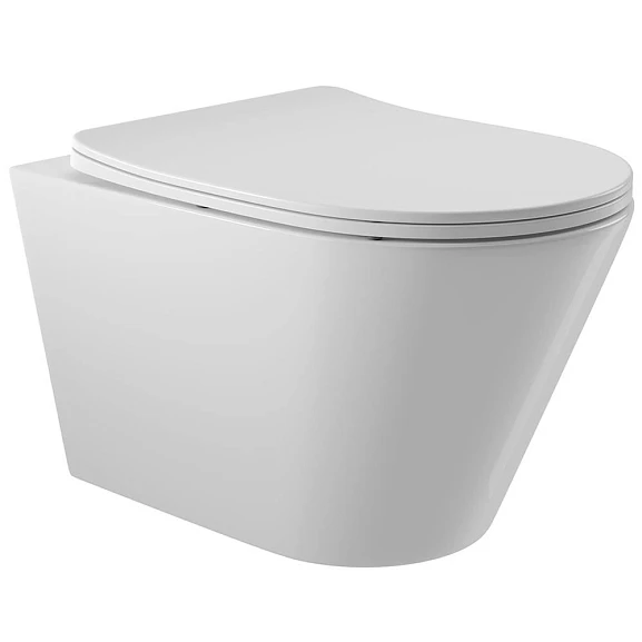 Подвесной унитаз Aqueduto Cone 36*52,5 безободковый с крышкой-сиденьем микролифт белый глянцевый