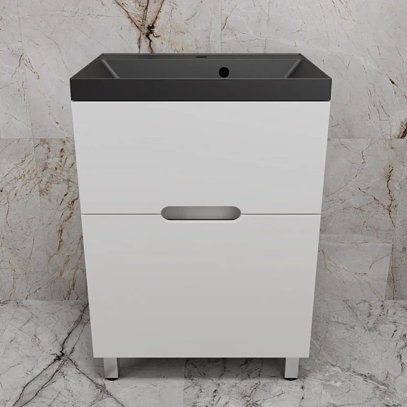 Тумба с раковиной Style Line Матис 60 напольная белая матовая (раковина Asti 60*45 антрацит)