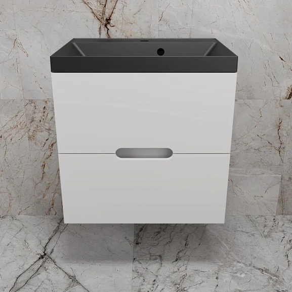 Тумба с раковиной Style Line Матис 60 белая матовая (раковина Asti 60*45 антрацит)