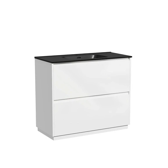 Тумба с раковиной Sancos Libra 100 напольная белый глянец (раковина Element CN7003MB черная матовая)