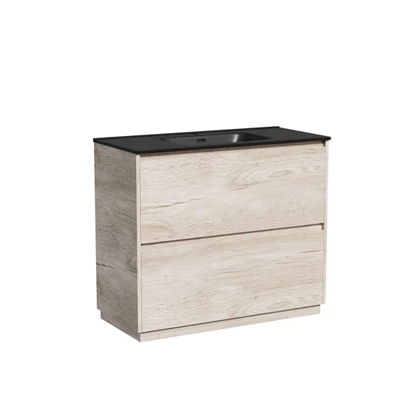 Тумба с раковиной Sancos Libra 100 напольная дуб галифакс натуральный (раковина Element CN7003MB черная матовая)
