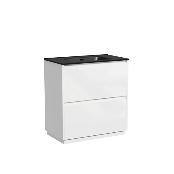 Тумба с раковиной Sancos Libra 80 напольная белый глянец (раковина Element CN7005MB черная матовая)
