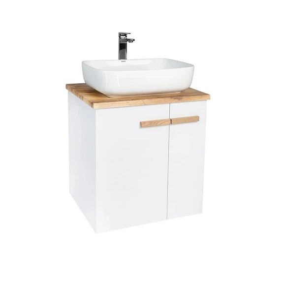 Тумба с раковиной Viant Мюнхен VMUN60NBEL-T2STP 60 подвесная со столешницей L60 белая (раковина Moduo 50 Square)