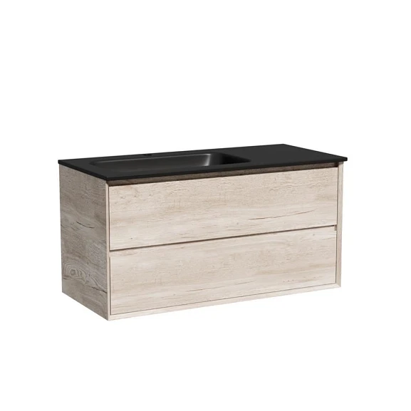 Тумба с раковиной Sancos Marmi 2.0 100 дуб галифакс натуральный L (раковина Grace CN7014MB черная матовая)
