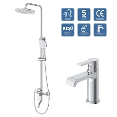 Комплект смесителей BelBagno Aurora AURORA-VSCM/LVM-CRM (душевая стойка с изливом и смеситель для раковины)