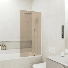 Душевая шторка на ванну MaybahGlass MGV-67-1у 50*140 профиль белый матовый стекло бронза