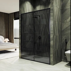 Душевая дверь в нишу MaybahGlass 150*195 профиль черный матовый стекло графит без поддона