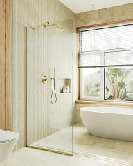 Душевая перегородка MaybahGlass 79*195 профиль золото матовое стекло прозрачное без поддона