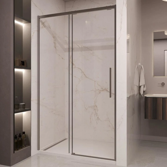 Душевая дверь в нишу Vincea Stella 140*200 стекло прозрачное профиль вороненая сталь без поддона