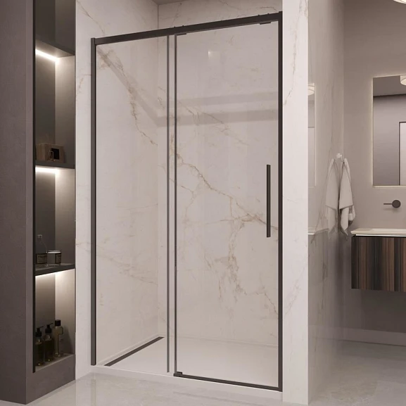 Душевая дверь в нишу Vincea Stella 120*200 стекло прозрачное профиль черный матовый без поддона