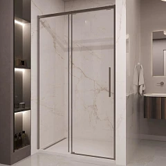 Душевая дверь в нишу Vincea Stella 150*200 стекло прозрачное профиль вороненая сталь без поддона