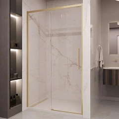 Душевая дверь в нишу Vincea Stella 160*200 стекло прозрачное профиль брашированное золото без поддона