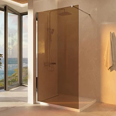 Душевая перегородка Vincea Walk-In 90*200 стекло янтарь профиль хром без поддона