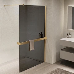 Душевая перегородка Vincea Walk-In 110*200 с полкой стекло тонированное профиль золото матовое без поддона