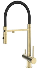 Смеситель DQ DA1462507Gold для кухни с гибким изливом и функцией подключения фильтра брашированное золото