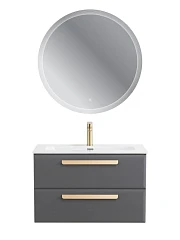 Комплект мебели Cezares Эко-Кер-Н/Eco-Cer-N 80 темно-серый матовый (раковина CZR-8073-80, ручки сатиновое золото)