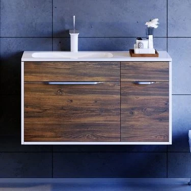 Тумба с раковиной Aqwella Malaga 90 крафт темный/белый глянец L