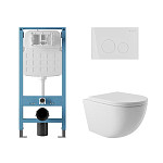 Комплект инсталляции Aqueduto Tecnica Novo с безободковым унитазом Ovo белый глянец, клавиша смыва Circulo белый глянец