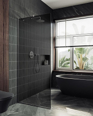 Душевая перегородка MaybahGlass 79*195 профиль матовый хром стекло графит без поддона