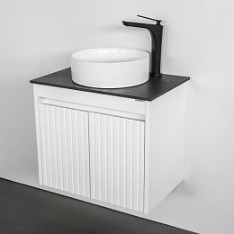 Тумба с раковиной Comforty Двина 60ПД белая матоовая с черной столешницей с отверстием под смеситель (раковина Comforty 9111)